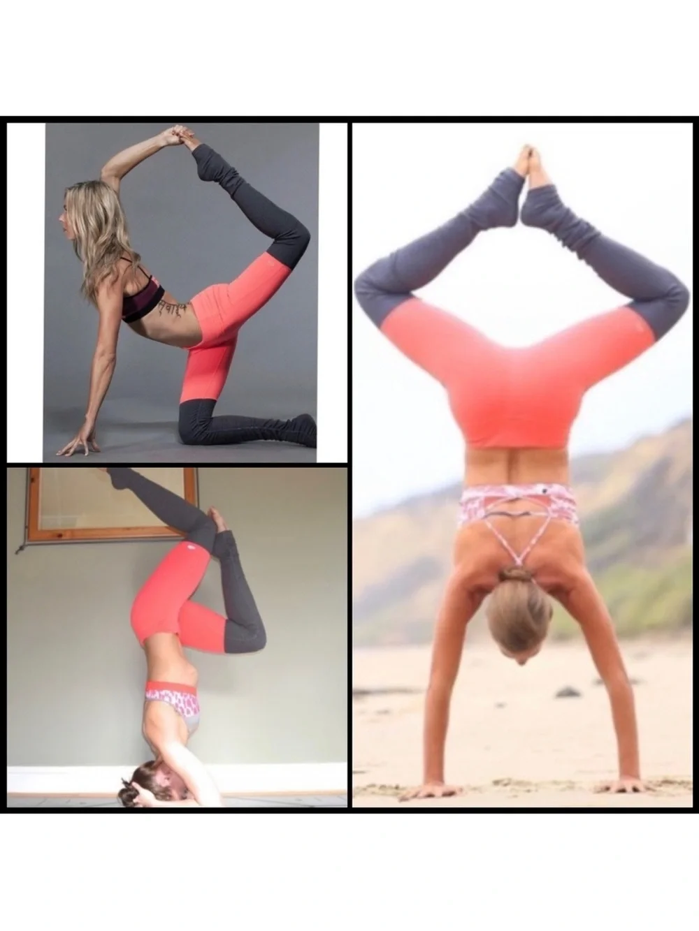Alo Yoga Goddess Coral and Charcoal Colorblock High-Rise Leggings